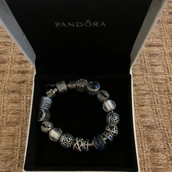 PANDORA Silver 925 Bracelet Full Of 16 Charm Beads L18cm with Box - Picture 3 of 15